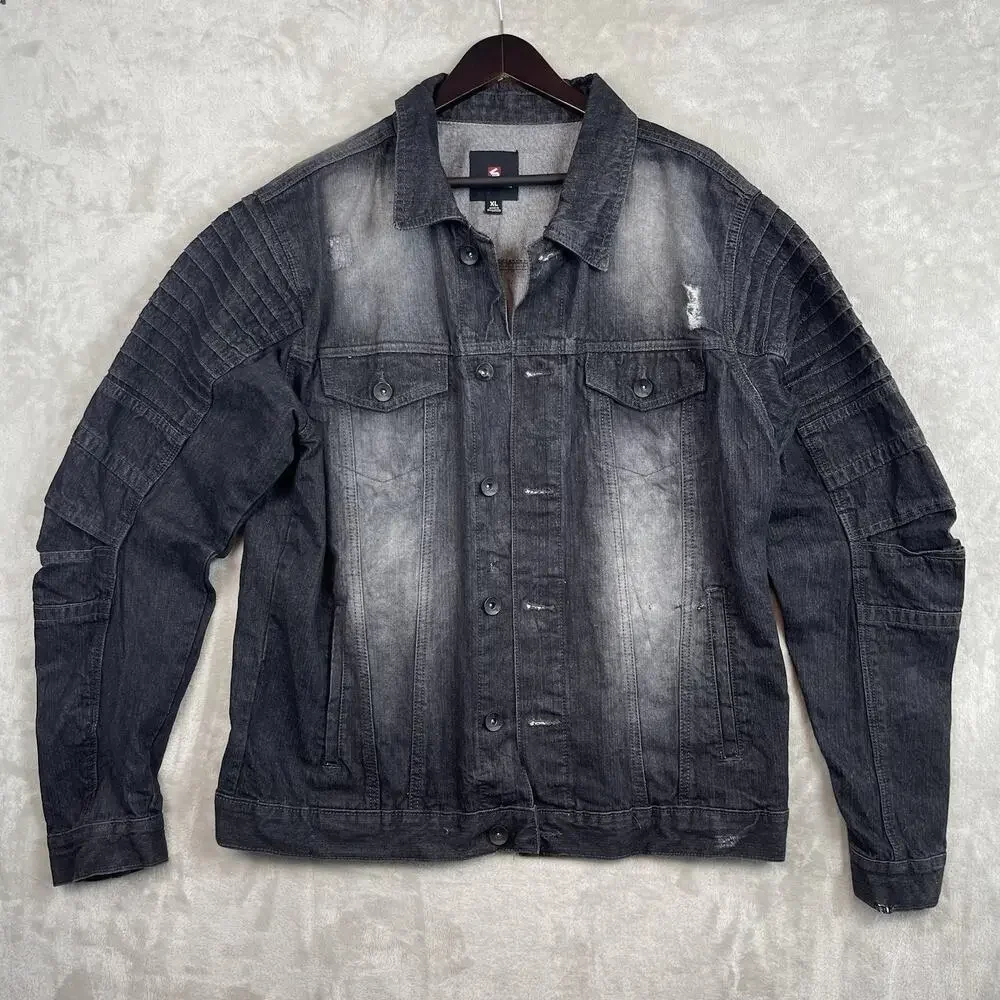 Southpole Denim Jacket Men's XL Acid Wash Hand Painted Moon Child Grungecore